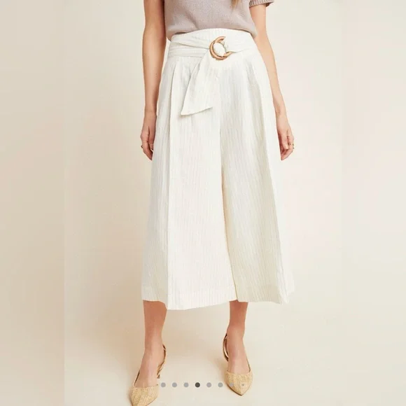 Anthropologie Palm Beach Wide-Leg Striped Belted Crop Pants size 2 - Picture 2 of 11